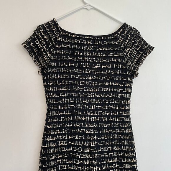 CONNECTED APPAREL Black Beige Giraffe Leopard Animal Tiered Ruffle Sheath Dress - Picture 9 of 10